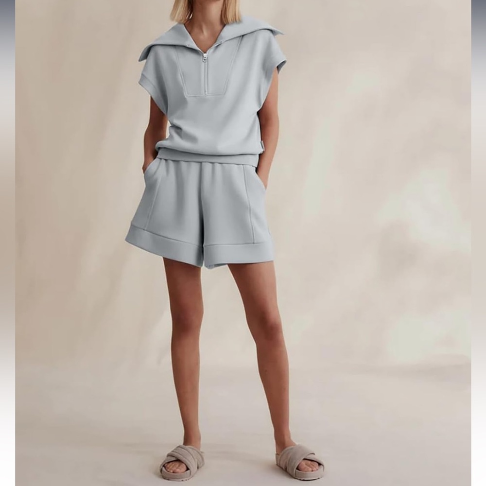 Women’s Two Piece Half Zip Sweatshirt Short Set
